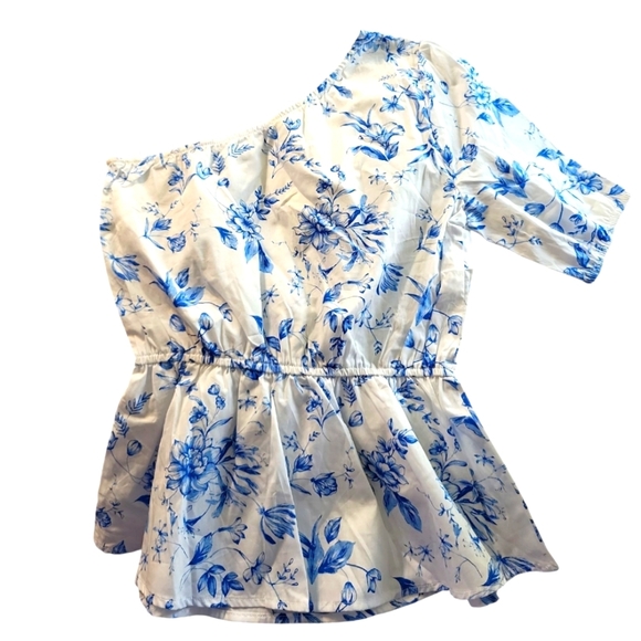 NWT CATO XS Cape TOWN Victoria Blue Floral One-Shoulder Top - Picture 6 of 12